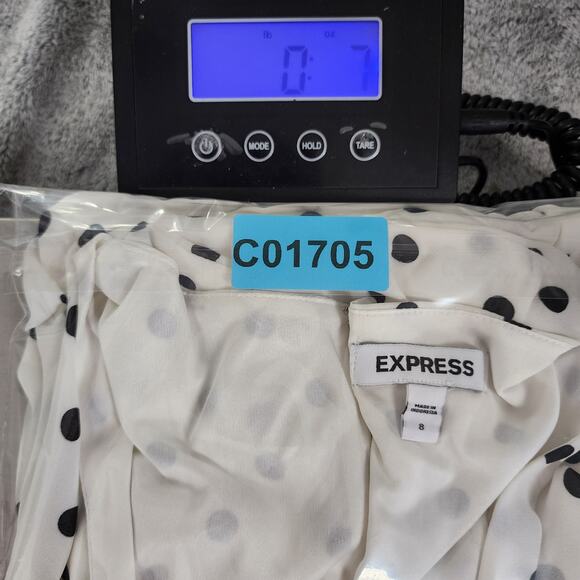 Express Dress Womens 8 White Black Polka Dot Flutter Sleeve Fit & Flare Lined - Picture 10 of 10